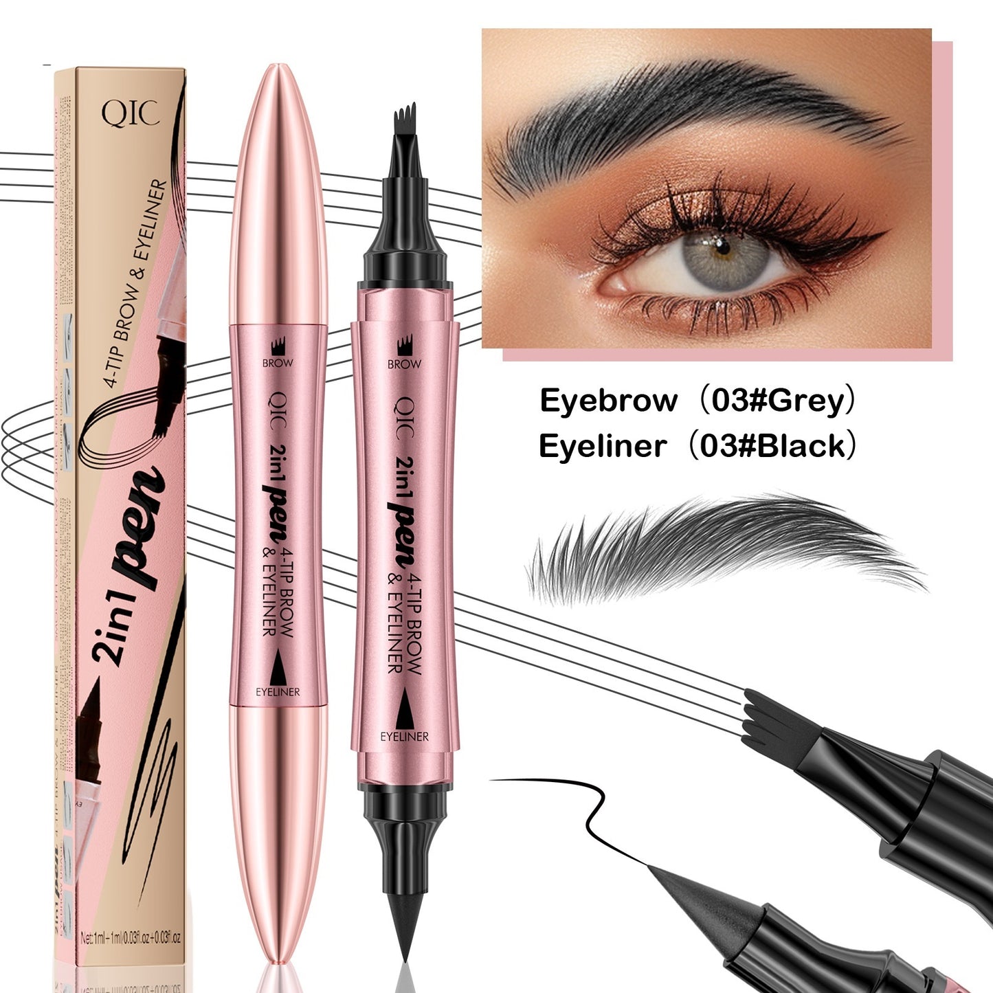 Double-headed Micro-carved Liquid Four-fork Eyebrow Pencil